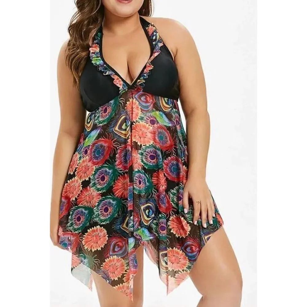 Rose Gal SUNFLOWER PRINT BACKLESS TOP SWIMWEAR SUNFLOWERS PRINT SIZE 1X